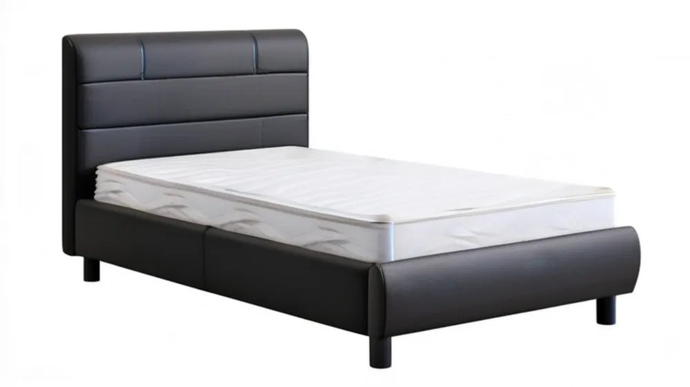 Czarne łóżko tapicerowane ze skóry syntetycznej PU 160 x 200 cm