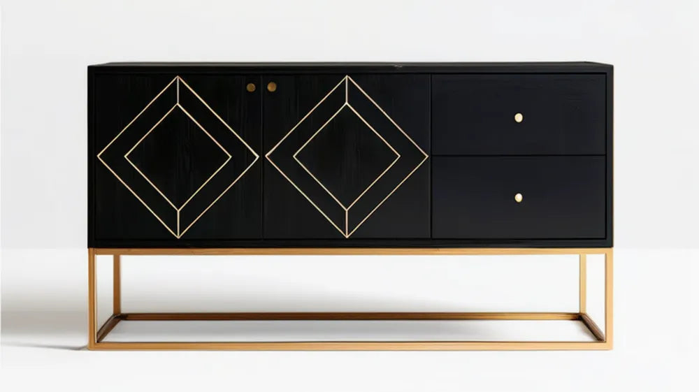 Czarna komoda MDF ze złotą podstawą 160 x 40 x 85 cm