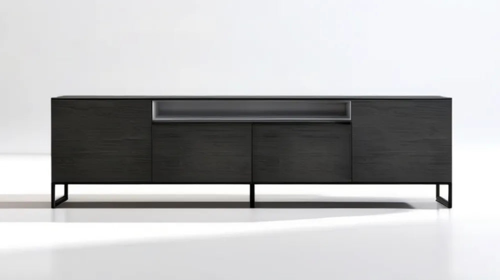 Czarna komoda z MDF na stalowych nóżkach, 180 × 40 × 75 cm