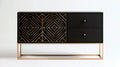 Czarny kredens MDF ze złotą stalową podstawą, 160 x 40 x 80 cm