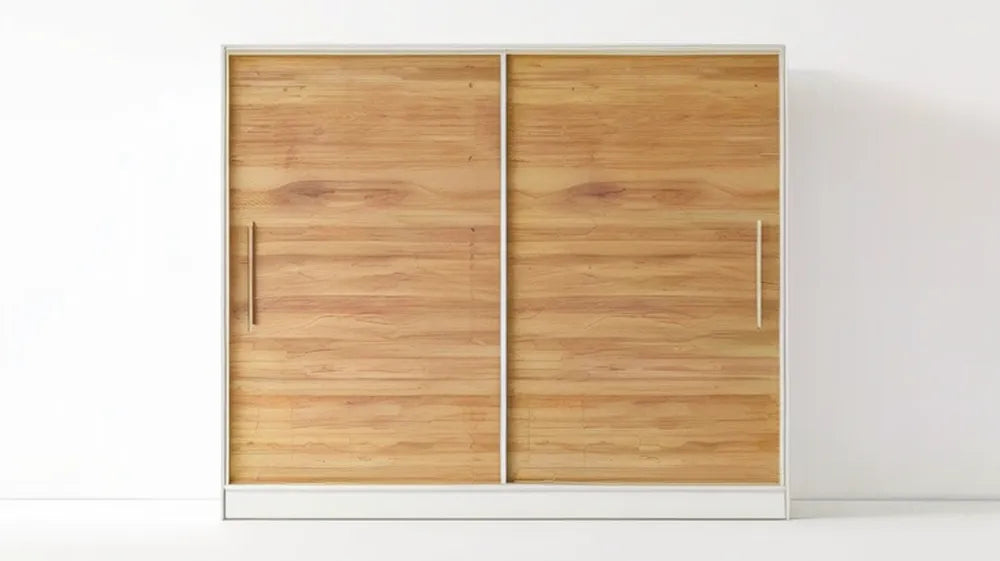 Szafa przesuwna z litego drewna sosnowego, naturalna/biała, 200 x 60 x 220 cm
