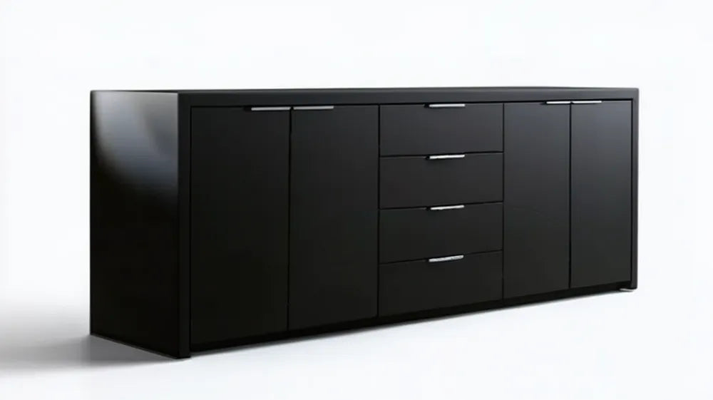 Czarna komoda do jadalni MDF 200 x 40 x 80 cm z 4 szufladami i 4 drzwiami