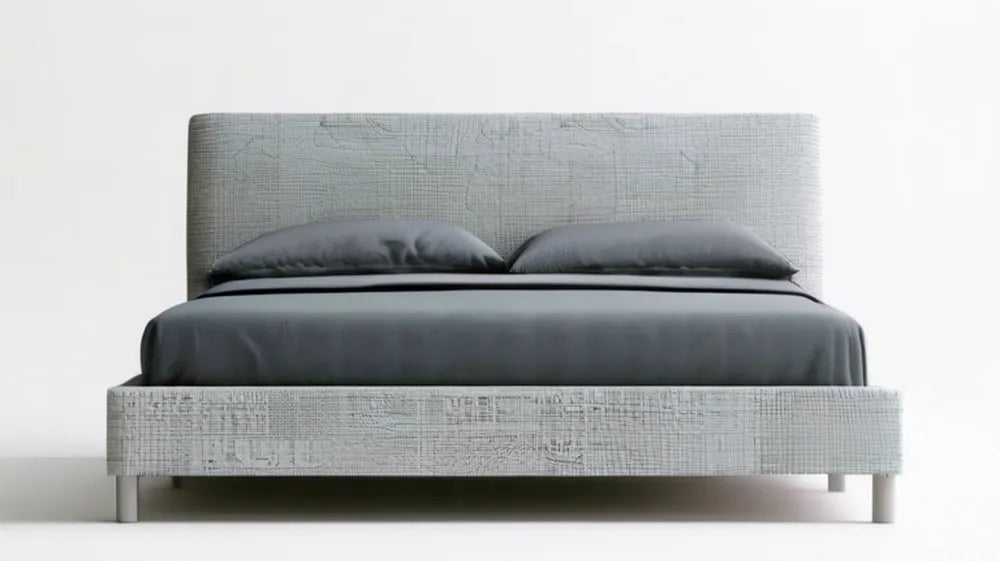 Jasnoszare tapicerowane łóżko dwuosobowe z wysokim wezgłowiem, 160 × 200 cm
