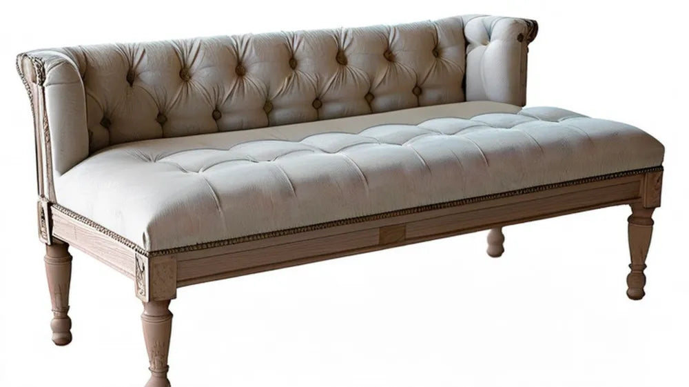 Kremowa ławka tapicerowana z litego drewna, 180 x 65 x 85 cm