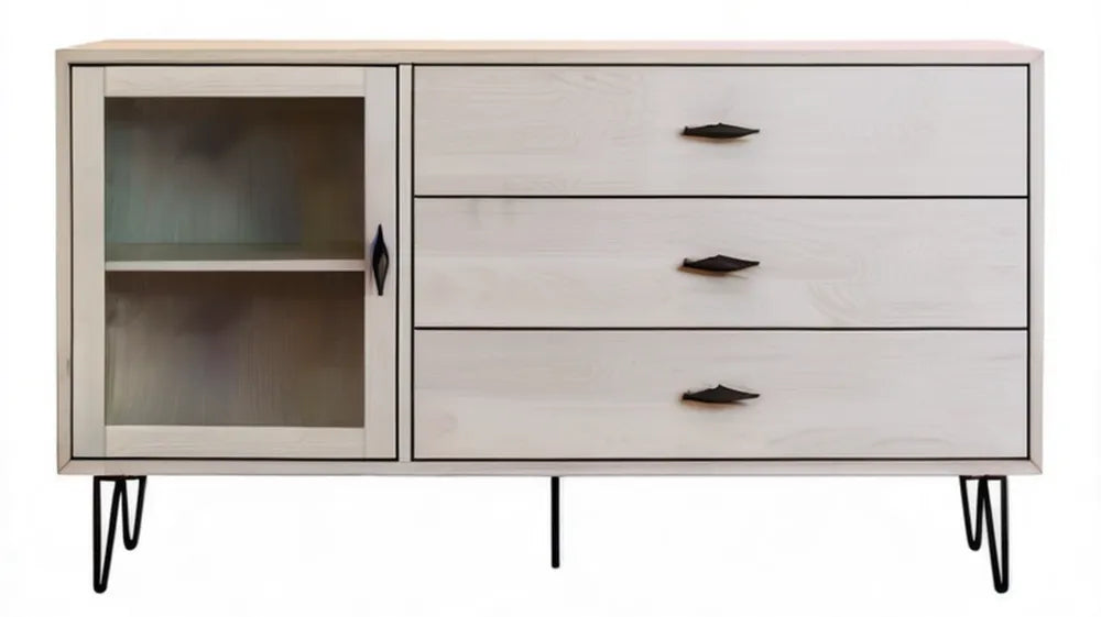Kredens z MDF ze szklanymi drzwiami, biało-czarny, 150 x 40 x 85 cm