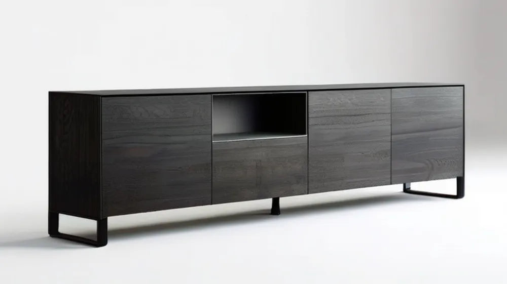 Czarny mebel z płyty MDF na stalowych nogach 180 x 40 x 75 cm