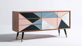 Nowoczesna komoda z geometrycznymi frontami, 160 x 40 x 80 cm, orzechowa/czarna/różowa/niebieska/biała/złota