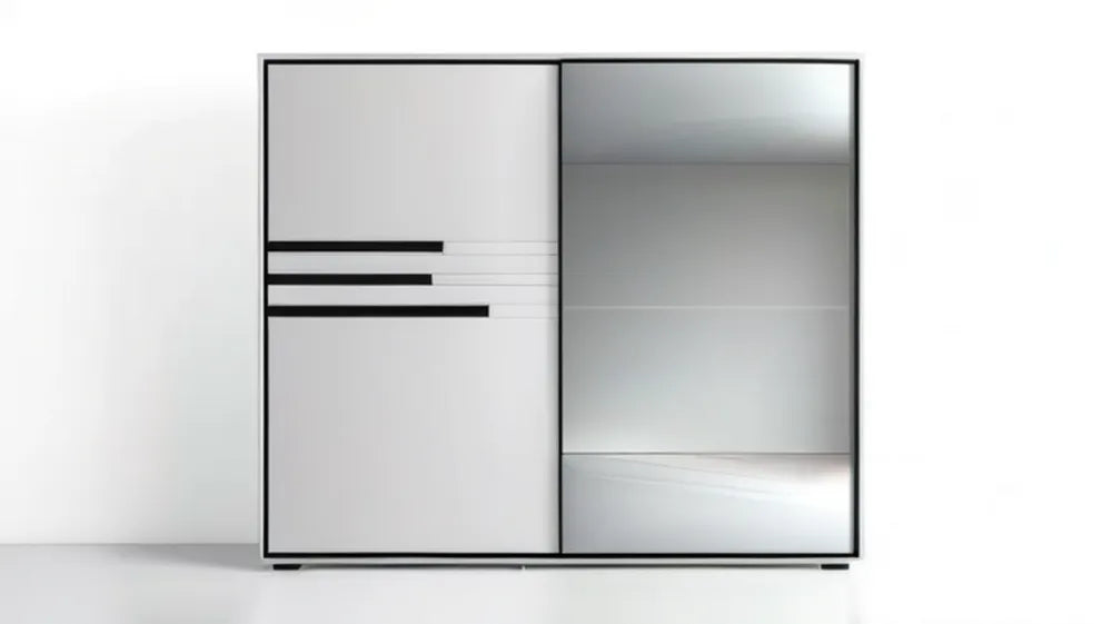 Szafa przesuwna 200 x 60 x 200 cm biała z czarną ramą i lustrem