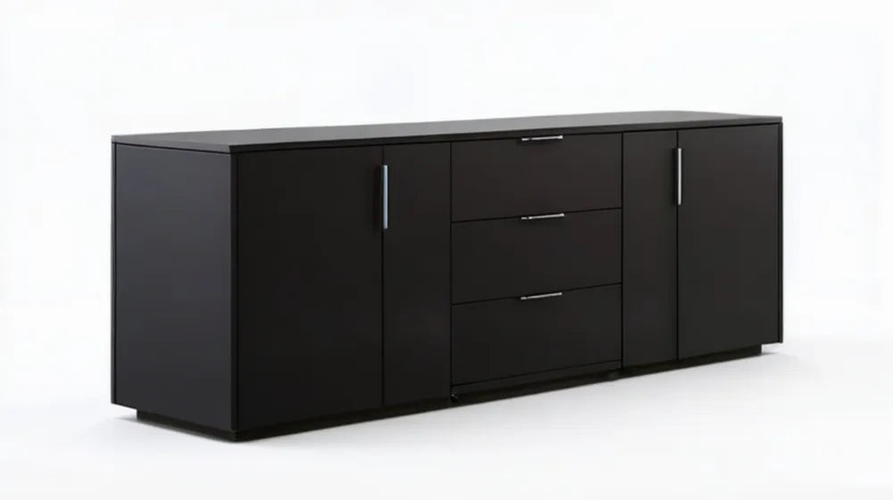 Czarny kredens z 2 drzwiami i 3 szufladami, 180 x 40 x 75 cm