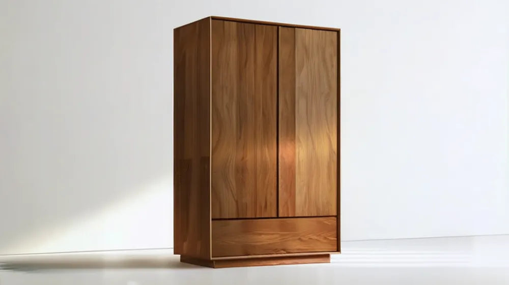 Brązowa szafa dwudrzwiowa z MDF z fornirem orzechowym, 100 x 60 x 200 cm
