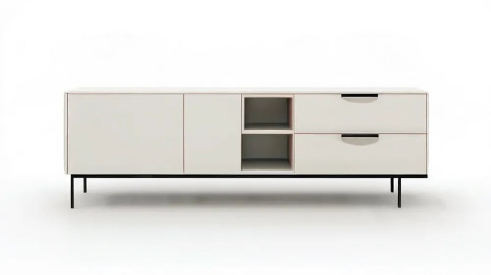 Kremowy kredens MDF z czarną stalową podstawą, 180 x 40 x 75 cm