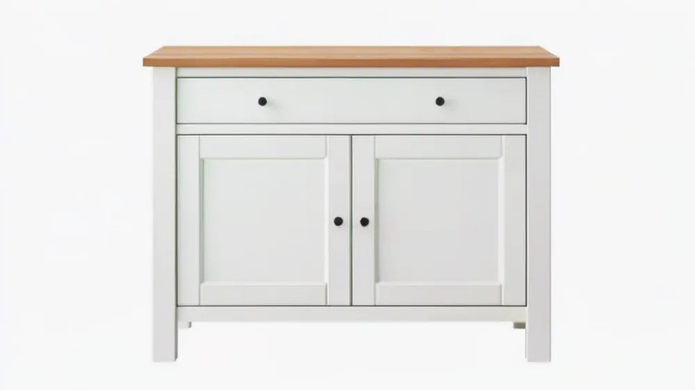 Komoda z MDF i litego drewna sosnowego Biała/Naturalna 100 x 40 x 85 cm