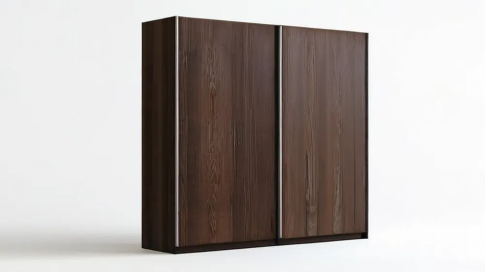 Szafa przesuwna z płyty laminowanej, ciemny orzech z czarnymi detalami, 200 x 60 x 215 cm