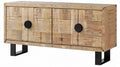 Komoda czterodrzwiowa z motywem mapy, naturalna z czarnymi elementami, 160 x 40 x 80 cm