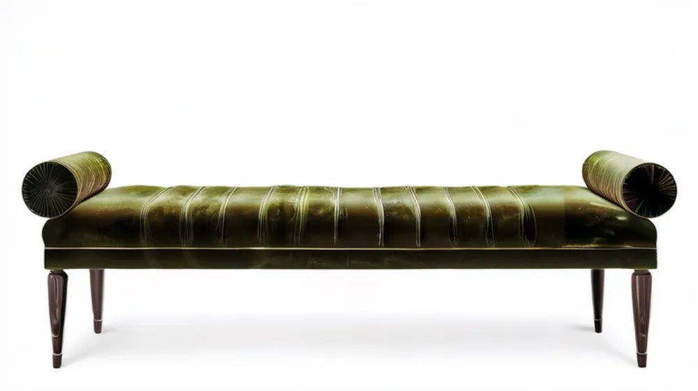 Oliwkowa tapicerowana ławka ze skóry syntetycznej PU 160 x 55 x 65 cm